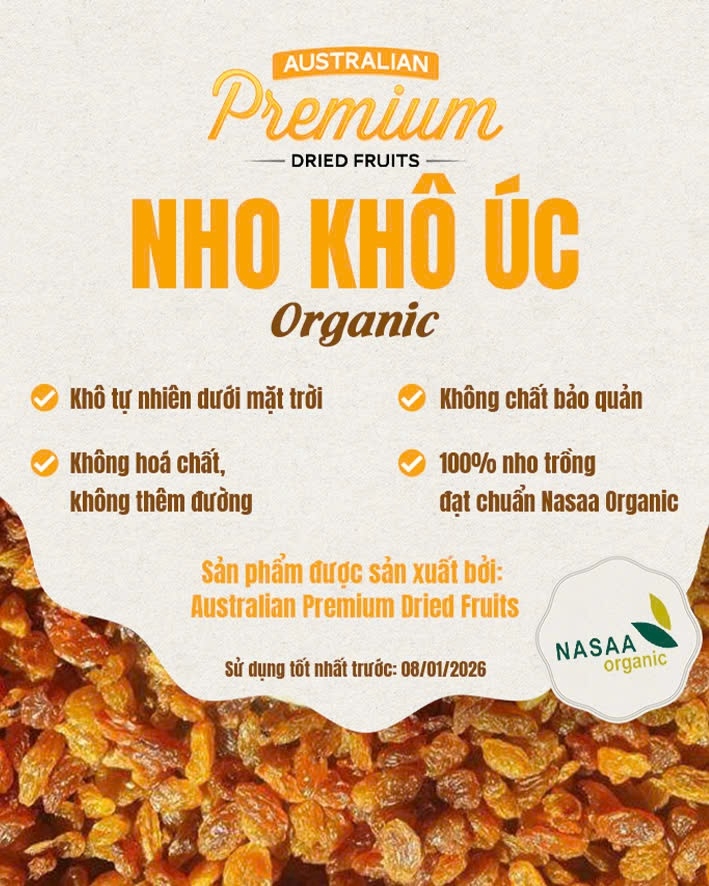 Nho khô hữu cơ Úc (500gr, 1kg, 3kg, 6kg)
