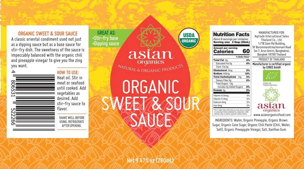 Tương ớt chua ngọt không cay hữu cơ Asian Organics (200ml)