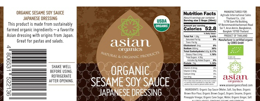 Sốt mè rang kiểu Nhật hữu cơ Asian Organics (200ml)