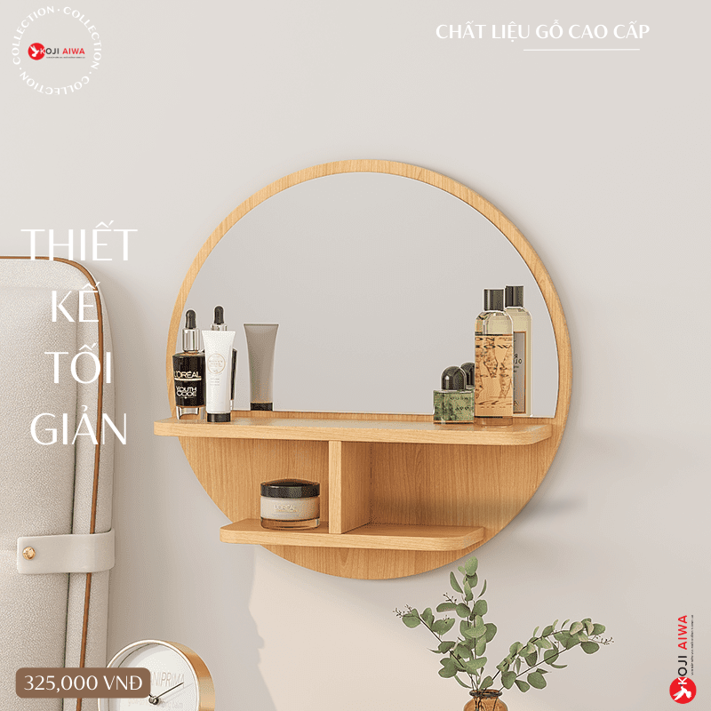 Kệ mỹ phẩm, gương treo tường bằng gỗ Aiwa Decor