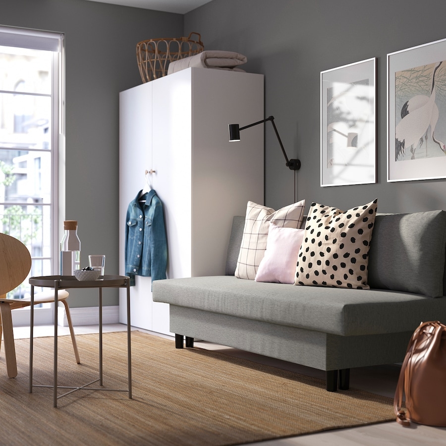 ÄLVDALEN Sleeper sofa, Knisa gray-beige