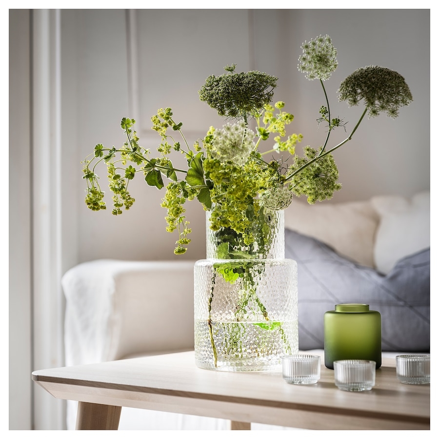 KONSTFULL Vase, clear glass/patterned