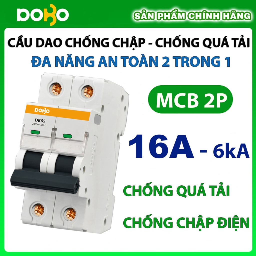 Cầu Dao Tự Động MCB DOBO KOREA 2P 6kA  Loại Tốt CHỐNG CHẬP - CHỐNG QUÁ TẢI SIÊU NHẠY ( Aptomat chống chập)