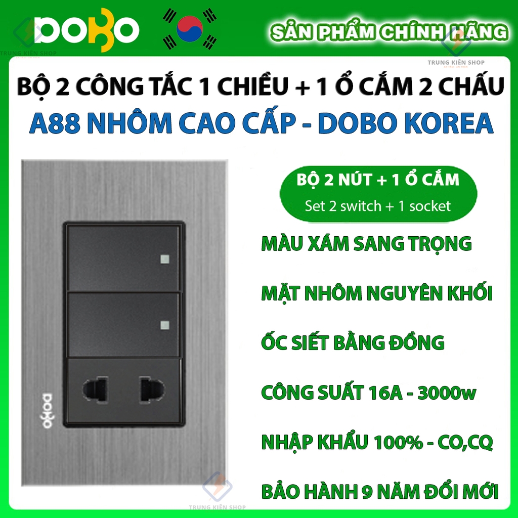 Công tắc Ổ cắm điện âm tường DoBo Hàn Quốc A88 nhôm cao cấp nhập khẩu chính hãng - Bảo hành 9 năm - NPP Trung Kiên