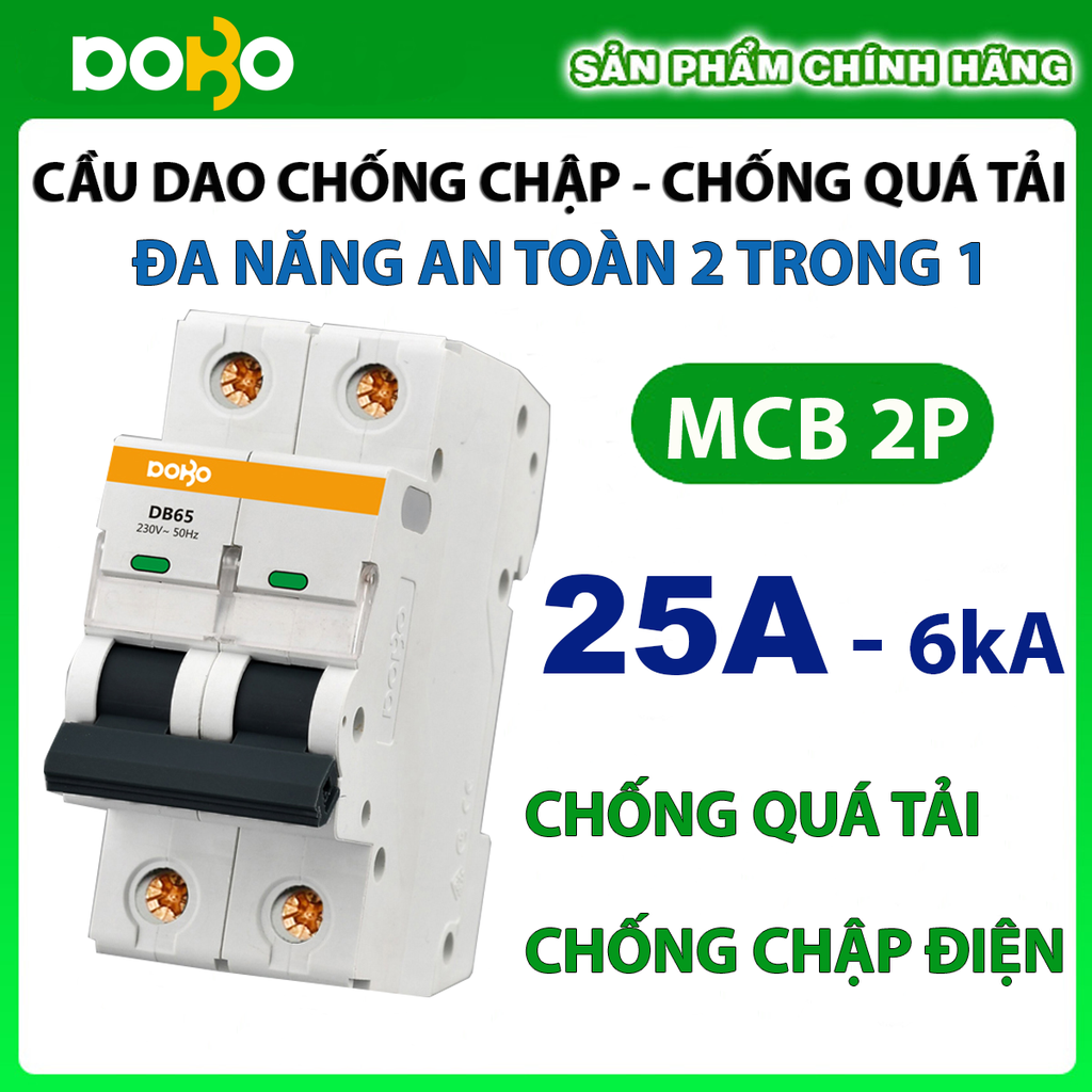 Cầu Dao Tự Động MCB DOBO KOREA 2P 6kA  Loại Tốt CHỐNG CHẬP - CHỐNG QUÁ TẢI SIÊU NHẠY ( Aptomat chống chập)