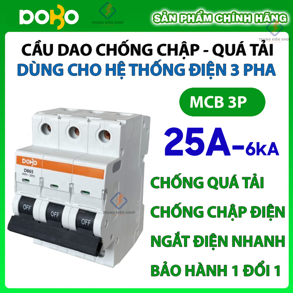 [HÀNG CHÍNH HÃNG] Cầu Dao Tự Động 3 Pha DOBO KOREA - MCB 3 PHA siêu nhạy - 6kA (Aptomat chống chập - quá tải)