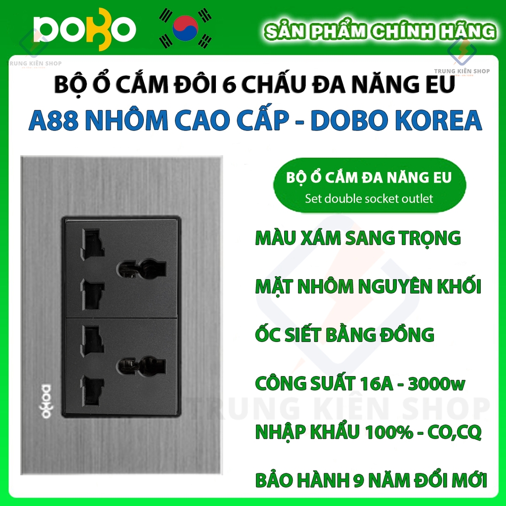 Công tắc Ổ cắm điện âm tường DoBo Hàn Quốc A88 nhôm cao cấp nhập khẩu chính hãng - Bảo hành 9 năm - NPP Trung Kiên