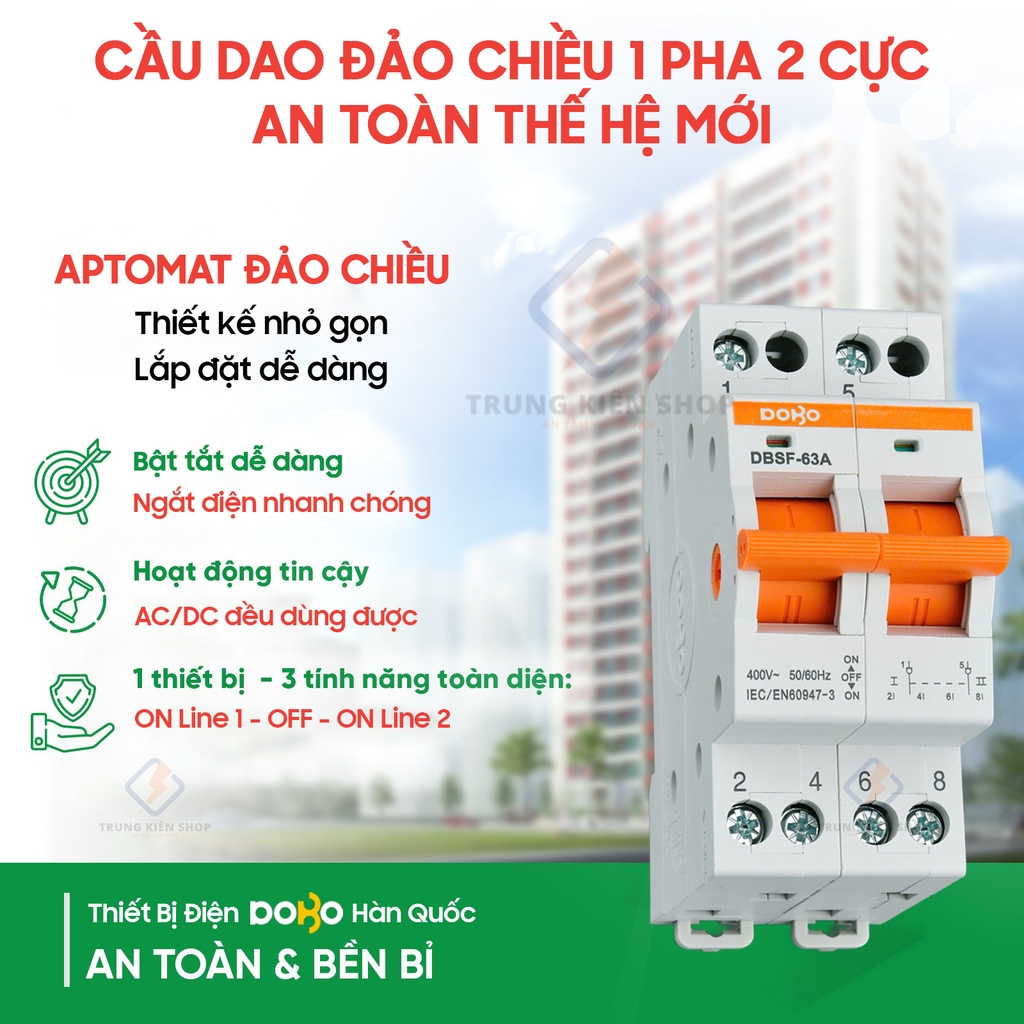 [HÀNG CHÍNH HÃNG] Cầu dao đảo chiều DoBo Hàn Quốc DBSF-63A - Aptomat đảo chiều DoBo - Thiết kế mới - Hàng Tốt - Có xuất VAT - BH 12 tháng