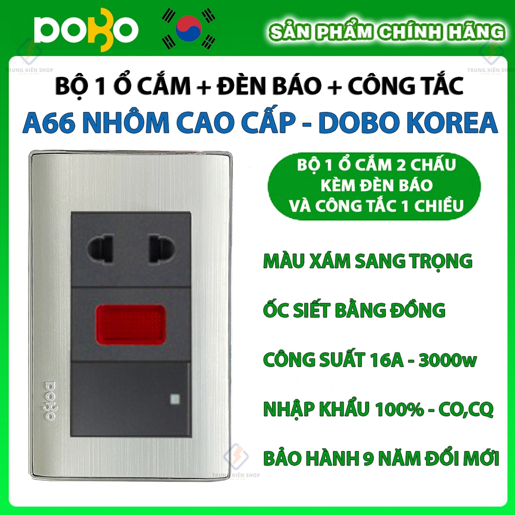 Bộ công tắc ổ cắm điện âm tường DoBo Hàn Quốc A66 nhôm cao cấp nhập khẩu chính hãng - Bảo hành 9 năm - NPP Trung Kiên