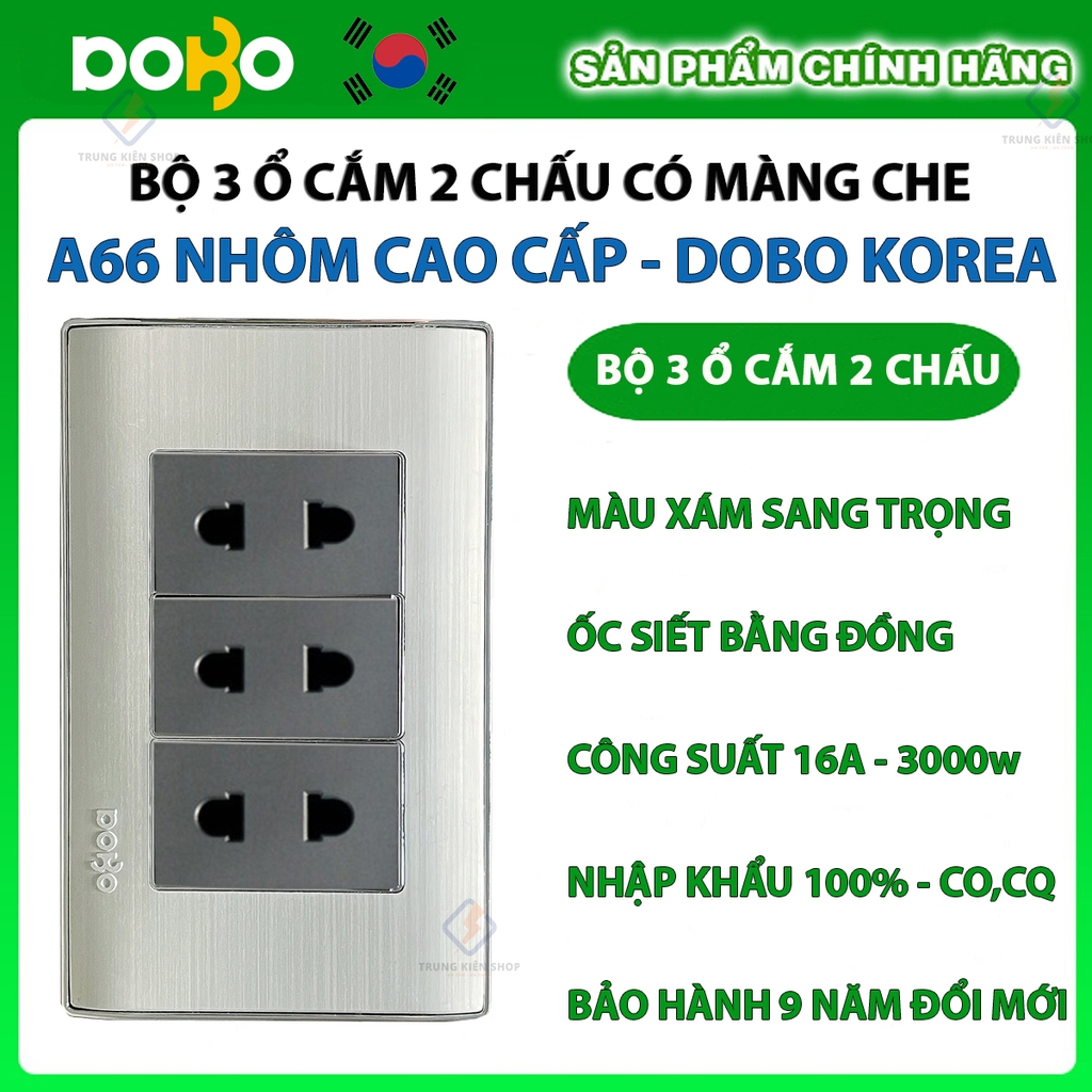 Bộ công tắc ổ cắm điện âm tường DoBo Hàn Quốc A66 nhôm cao cấp nhập khẩu chính hãng - Bảo hành 9 năm - NPP Trung Kiên
