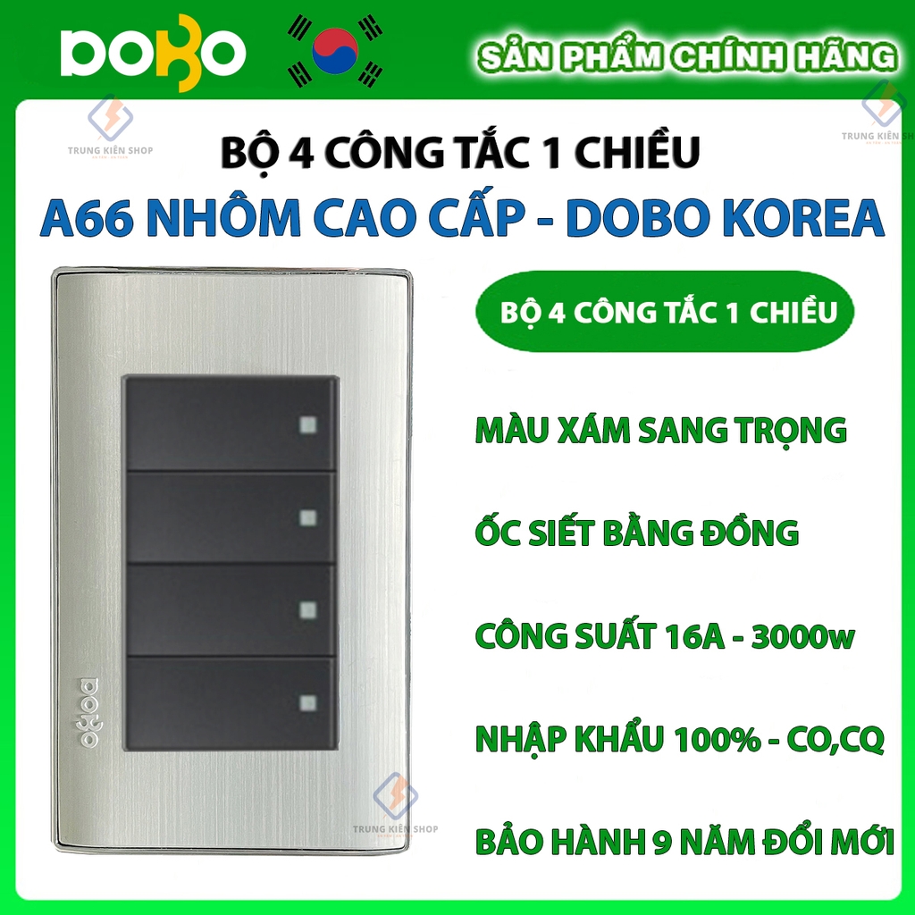 Bộ công tắc ổ cắm điện âm tường DoBo Hàn Quốc A66 nhôm cao cấp nhập khẩu chính hãng - Bảo hành 9 năm - NPP Trung Kiên