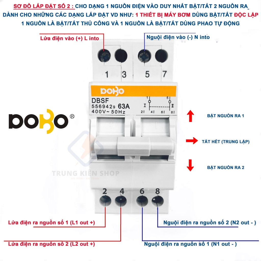 [HÀNG CHÍNH HÃNG] Cầu Dao Đảo Chiều DoBo Korea 2P 63A - Aptomat đảo chiều DoBo - Thiết kế mới - Hàng Tốt - BH 12 tháng