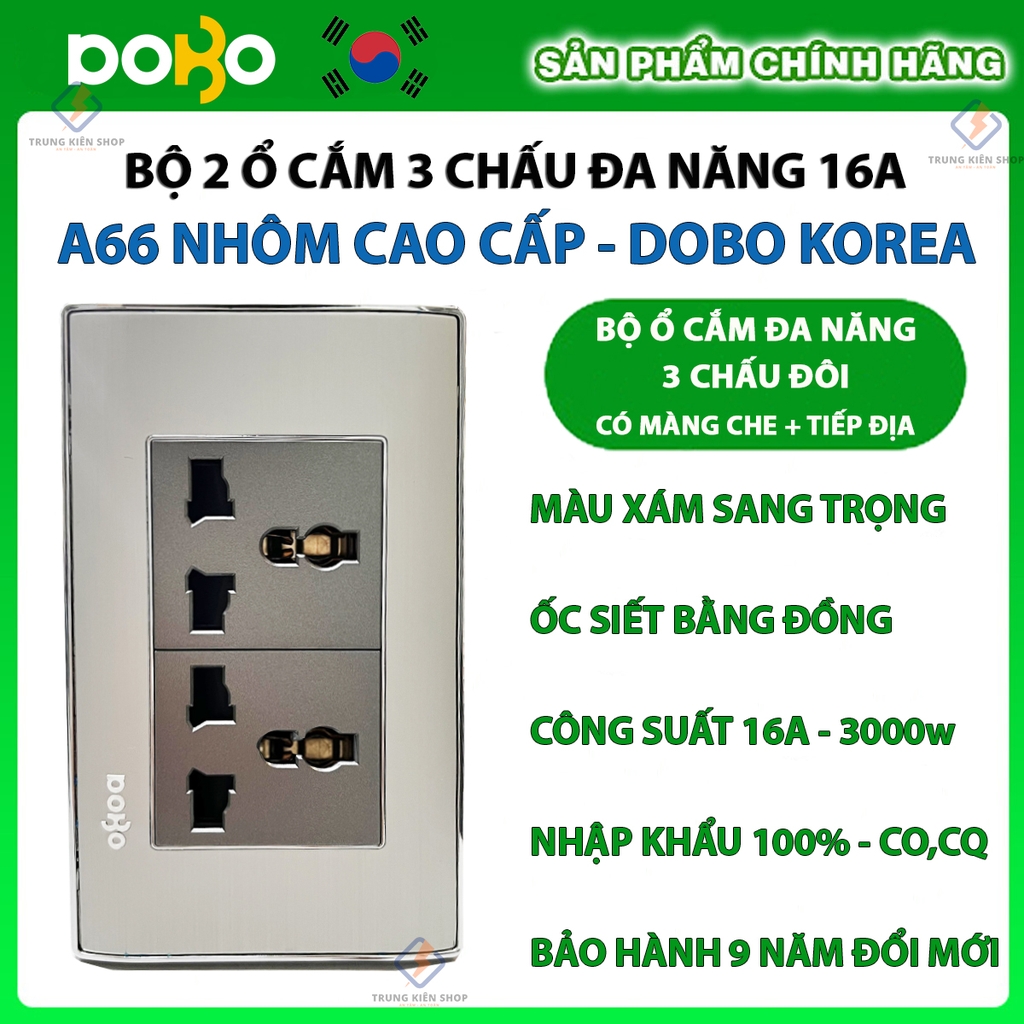 Bộ công tắc ổ cắm điện âm tường DoBo Hàn Quốc A66 nhôm cao cấp nhập khẩu chính hãng - Bảo hành 9 năm - NPP Trung Kiên