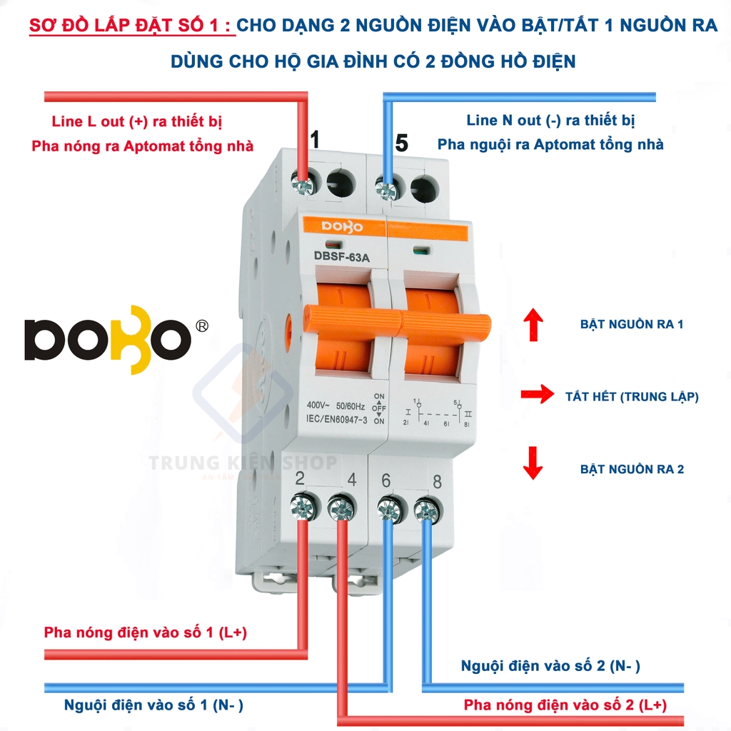 [HÀNG CHÍNH HÃNG] Cầu dao đảo chiều DoBo Hàn Quốc DBSF-63A - Aptomat đảo chiều DoBo - Thiết kế mới - Hàng Tốt - Có xuất VAT - BH 12 tháng