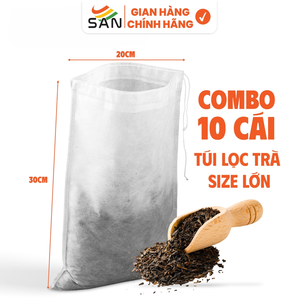 COMBO 10 Túi Lọc Trà Lớn 20x30cm Kích Thước 20x30cm (Có Dây Rút- Không Dệt Cao Cấp, Siêu Tiện Dụng-Dùng Được Nhiều Lần)