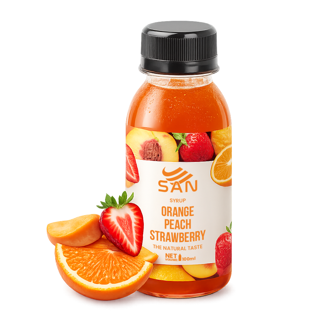SYRUP CAM ĐÀO DÂU Chai 1Kg, tặng sách công thức, tiện dụng, trái cây tự nhiên, đậm đặc, chuyên dùng pha chế trà trái cây, soda