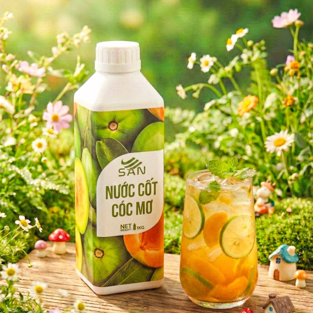 Nước Cốt Cóc Mơ SAN Chai 1Kg – Nguyên Liệu Pha Trà Cóc, Trà Trái Cây, Soda
