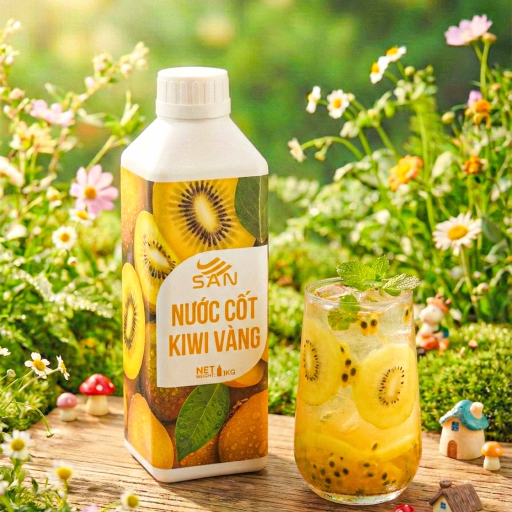 Nước Cốt Kiwi Vàng SAN Chai 1Kg – Pha Trà Trái Cây, Soda, Đá Xay, Sữa Chua
