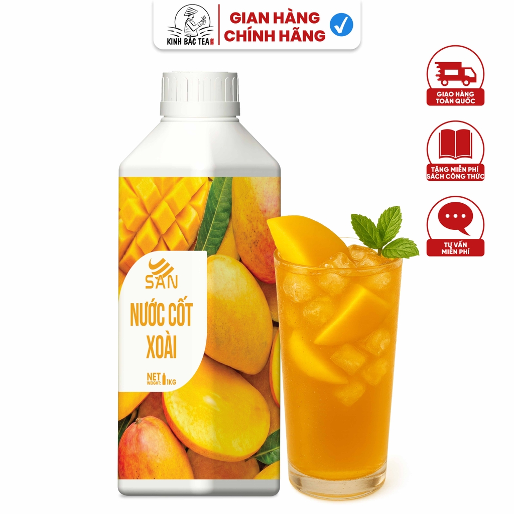 NƯỚC CỐT XOÀI Chai 1Kg, tặng sách công thức, tiện dụng, trái cây tự nhiên, đậm đặc, chuyên dùng pha chế trà trái cây, soda