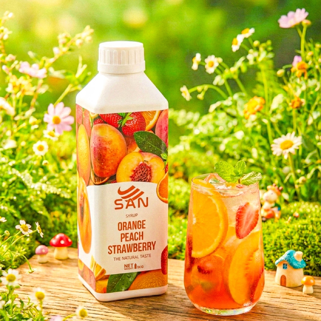Syrup Cam Đào Dâu SAN Chai 1Kg