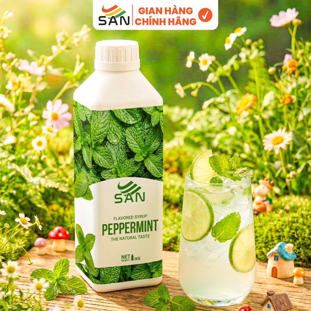 SYRUP HƯƠNG BẠC HÀ (1 kg), tặng sách công thức, tiện dụng, trái cây tự nhiên, đậm đặc, chuyên dùng pha chế trà trái cây, soda