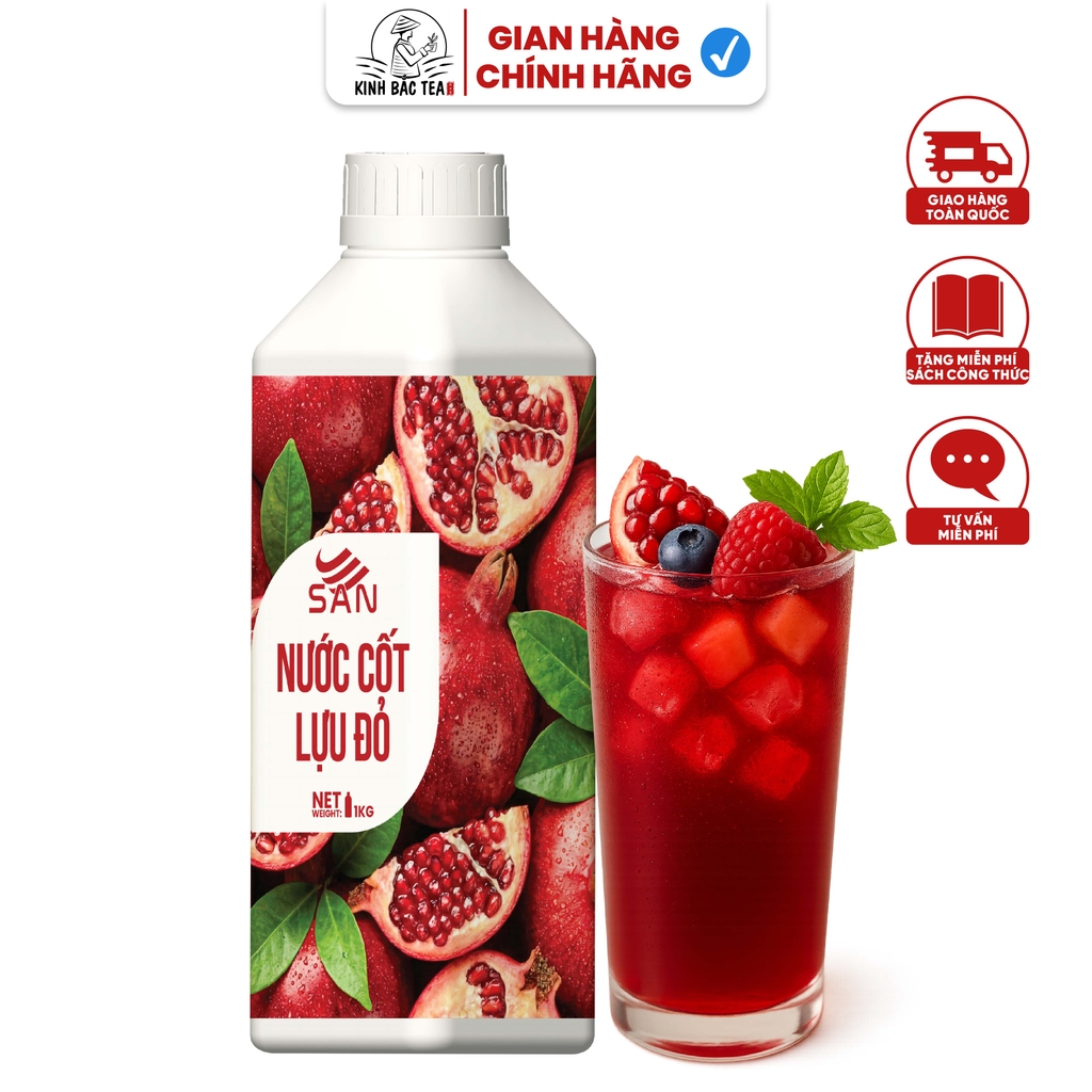 NƯỚC CỐT LỰU ĐỎ (1 kg), tặng sách công thức, tiện dụng, trái cây tự nhiên, đậm đặc, chuyên dùng pha chế trà trái cây, soda