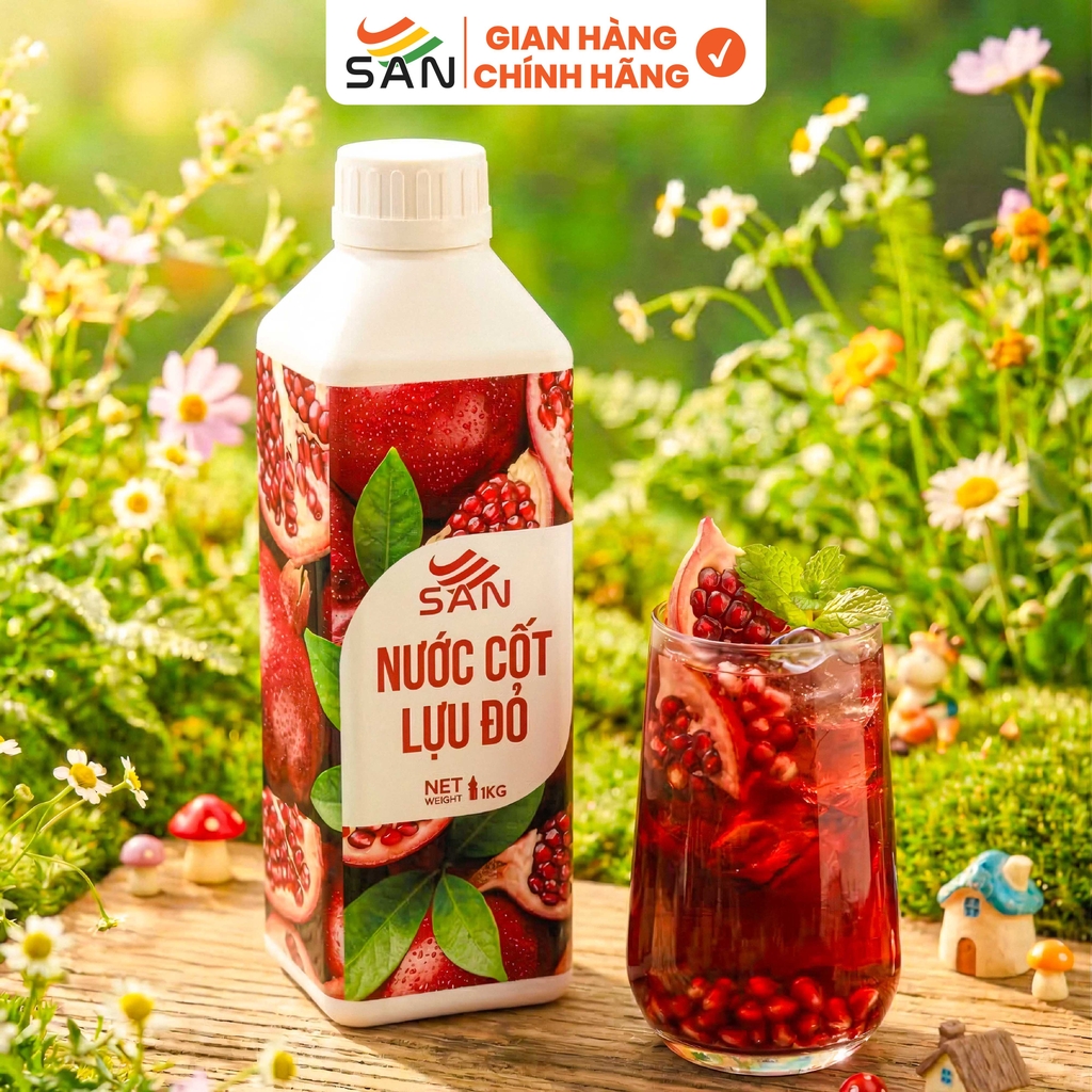 NƯỚC CỐT LỰU ĐỎ (1 kg), tặng sách công thức, tiện dụng, trái cây tự nhiên, đậm đặc, chuyên dùng pha chế trà trái cây, soda