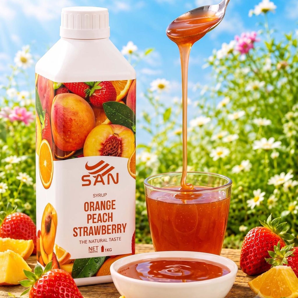 Syrup Cam Đào Dâu SAN Chai 1Kg