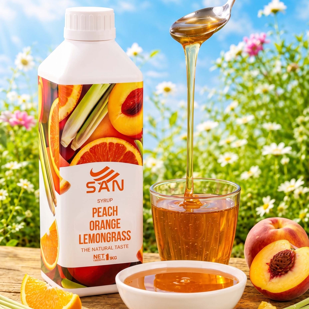 Syrup Đào Cam Sả SAN Chai 1Kg