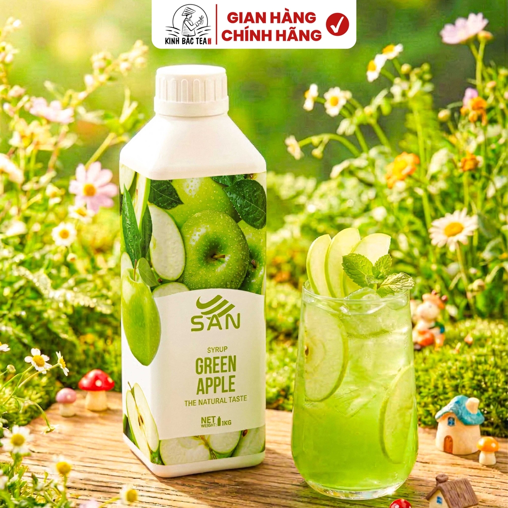 SYRUP TÁO XANH (1 kg), tặng sách công thức, tiện dụng, trái cây tự nhiên, đậm đặc, chuyên dùng pha chế trà trái cây, soda