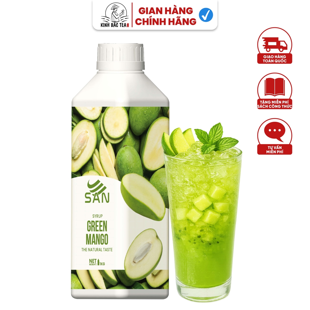 SYRUP XOÀI NON (1 kg), tặng sách công thức, tiện dụng, trái cây tự nhiên, đậm đặc, chuyên dùng pha chế trà trái cây, soda