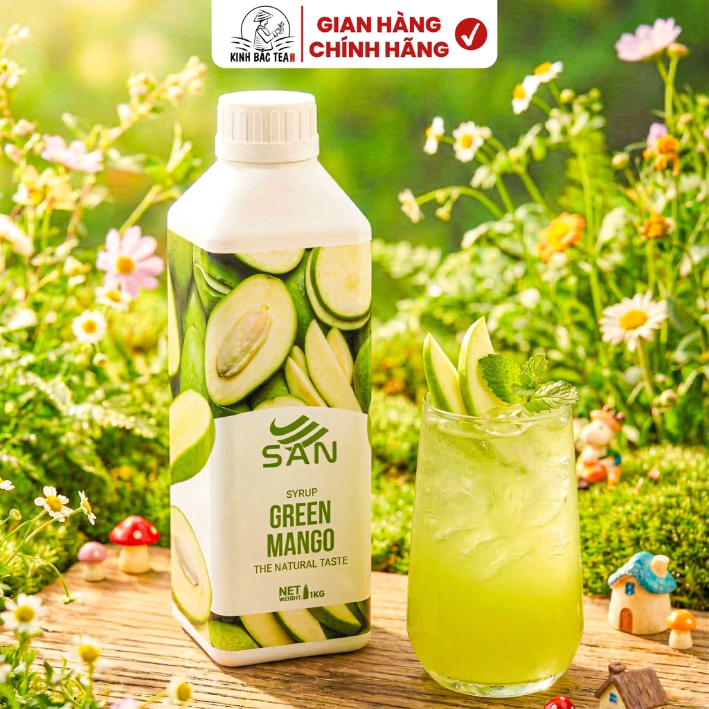 SYRUP XOÀI NON (1 kg), tặng sách công thức, tiện dụng, trái cây tự nhiên, đậm đặc, chuyên dùng pha chế trà trái cây, soda