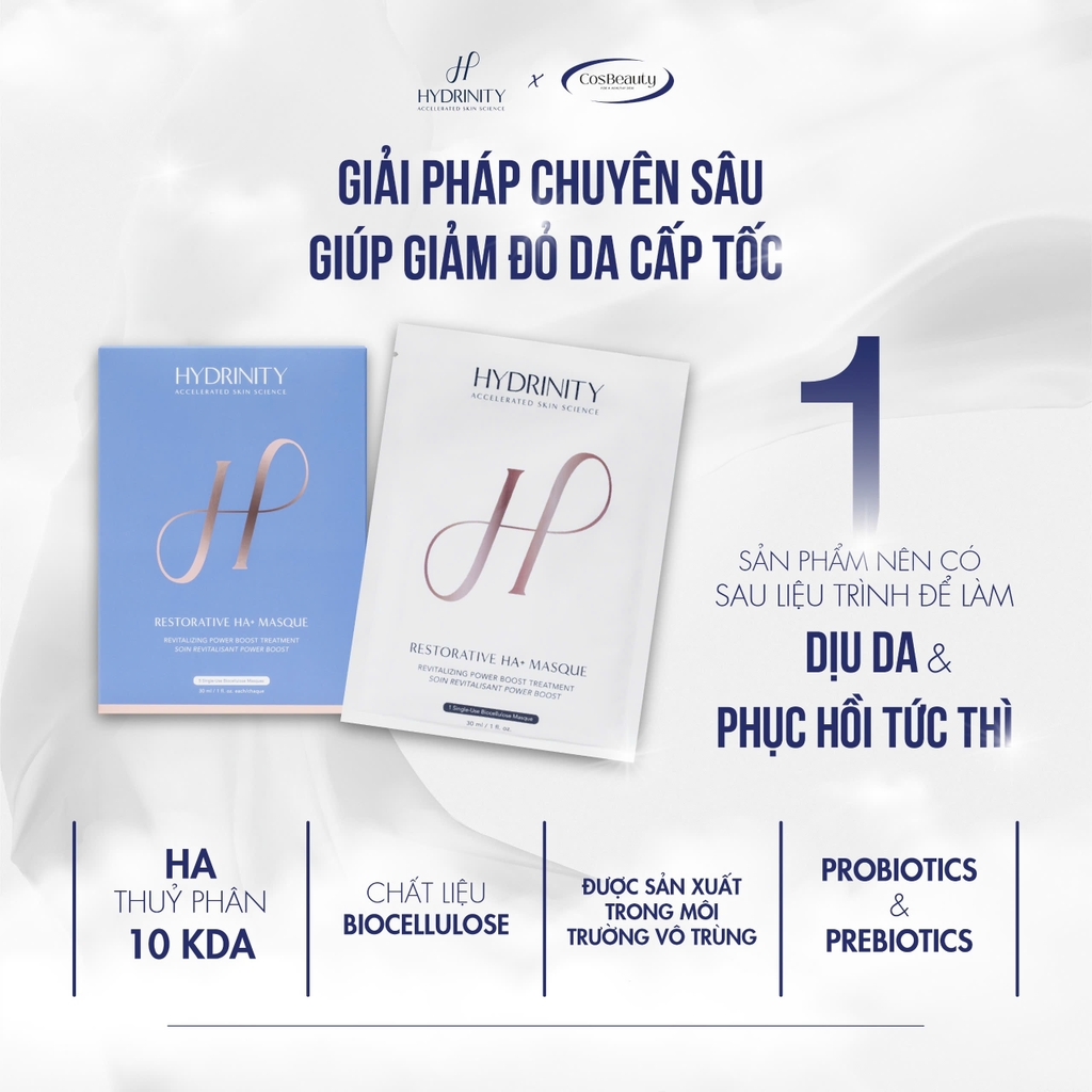 Hydrinity Restorative HA+ Masque: Mặt Nạ Phục Hồi Cao Cấp - "Lớp Da Thứ Hai" Tái Sinh Làn Da Tổn Thương
