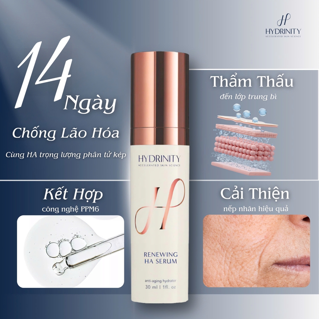 HYDRINITY Renewing HA Serum: Bí Quyết Trẻ Hóa Da Tức Thì Với HA "Siêu Tăng Áp"