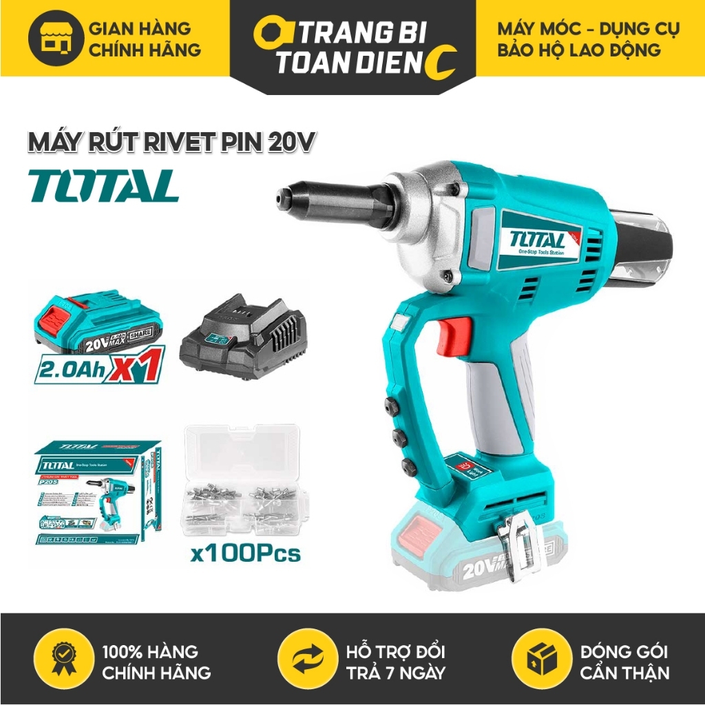Máy rút rivet dùng pin 20V Total TRTLI20051, Lực kéo 20kN có đèn led ...