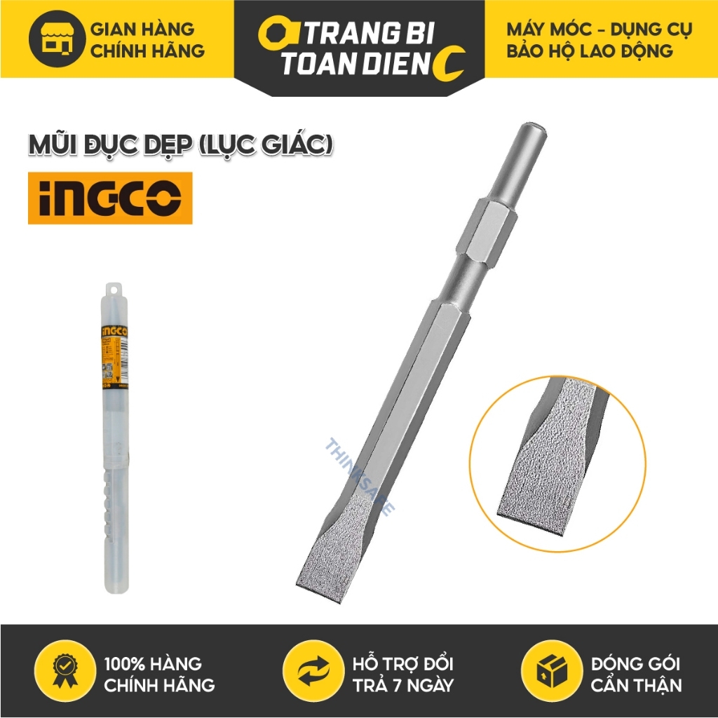 Mũi đục dẹp đuôi lục giác INGCO kích thước 17x280x22mm, phù hợp cho máy ...