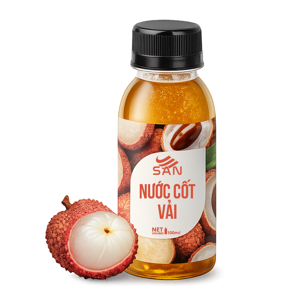 NƯỚC CỐT VẢI Chai 100ml, tặng sách công thức, tiện dụng, trái cây tự nhiên, đậm đặc, chuyên dùng pha chế trà trái cây, soda