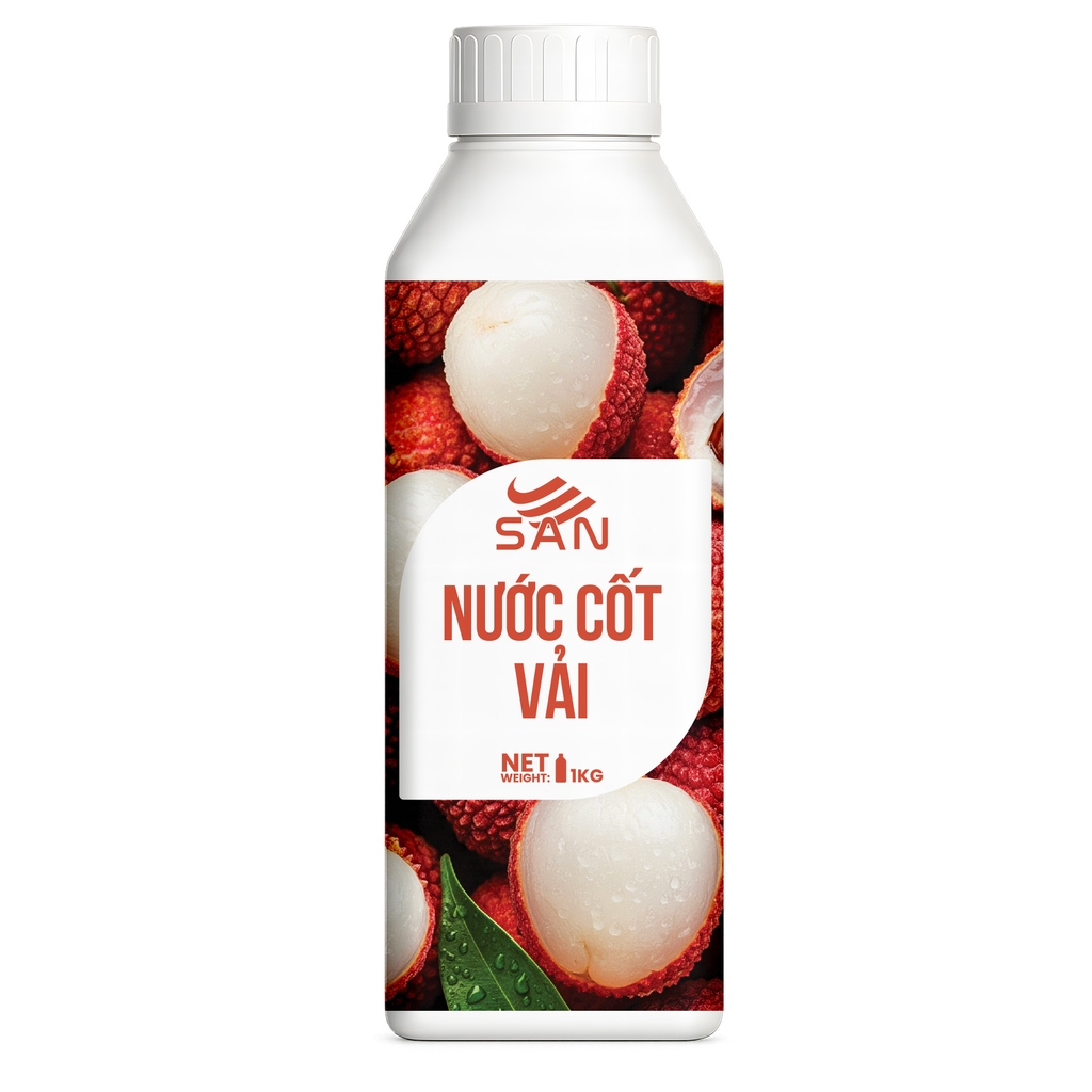 NƯỚC CỐT VẢI Chai 1Kg, tặng sách công thức, tiện dụng, trái cây tự nhiên, đậm đặc, chuyên dùng pha chế trà trái cây, soda