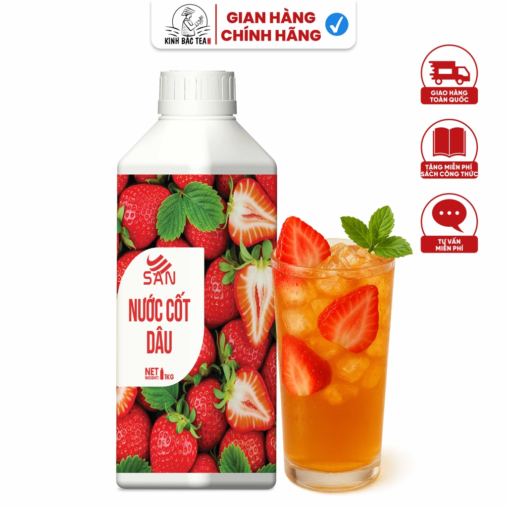 NƯỚC CỐT DÂU Chai 1Kg, tặng sách công thức, tiện dụng, trái cây tự nhiên, đậm đặc, chuyên dùng pha chế trà trái cây, soda