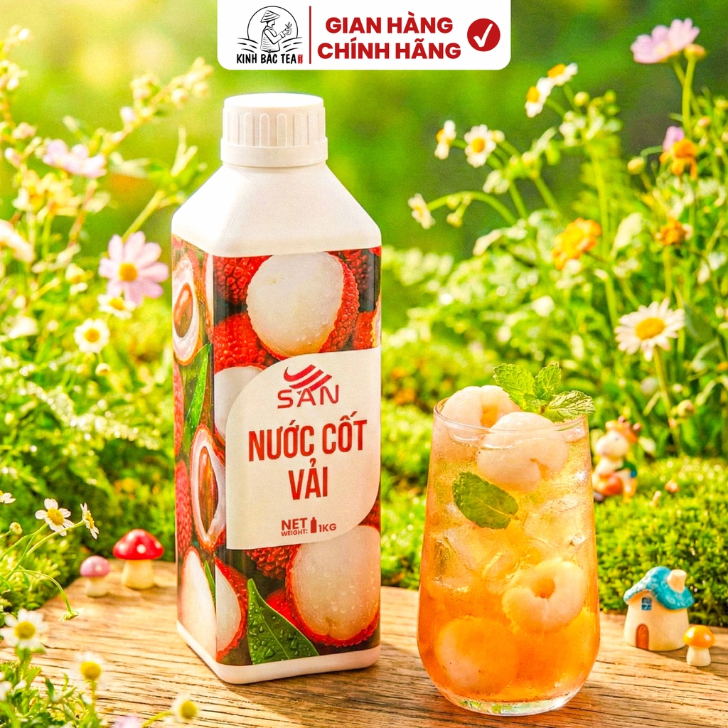 NƯỚC CỐT VẢI Chai 1Kg, tặng sách công thức, tiện dụng, trái cây tự nhiên, đậm đặc, chuyên dùng pha chế trà trái cây, soda