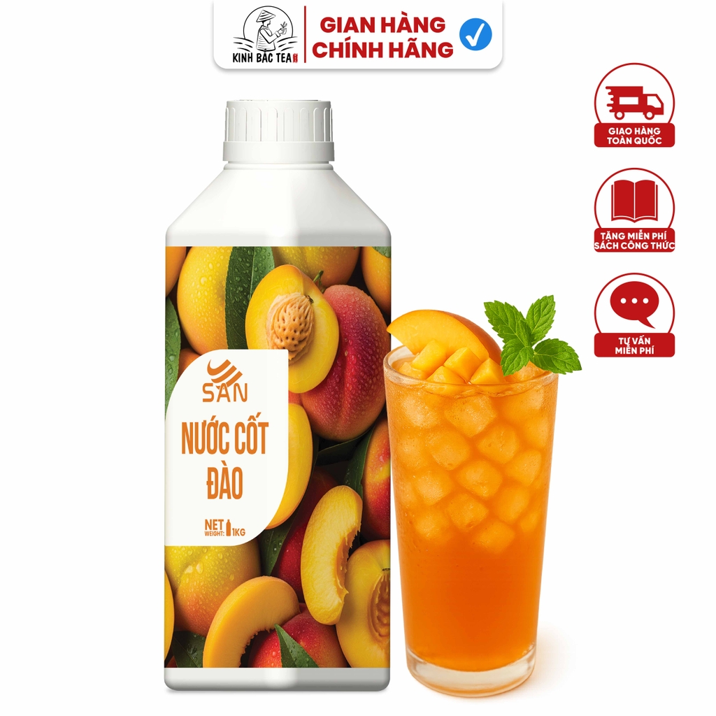 NƯỚC CỐT ĐÀO Chai 1Kg, tặng sách công thức, tiện dụng, trái cây tự nhiên, đậm đặc, chuyên dùng pha chế trà trái cây, soda