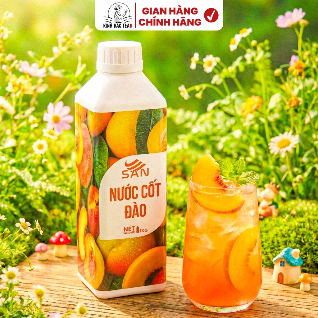 NƯỚC CỐT ĐÀO Chai 1Kg, tặng sách công thức, tiện dụng, trái cây tự nhiên, đậm đặc, chuyên dùng pha chế trà trái cây, soda