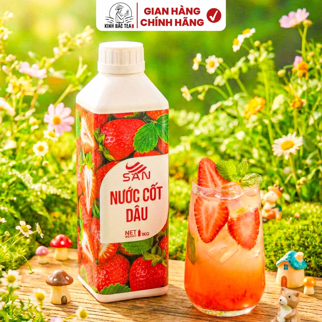 NƯỚC CỐT DÂU Chai 1Kg, tặng sách công thức, tiện dụng, trái cây tự nhiên, đậm đặc, chuyên dùng pha chế trà trái cây, soda