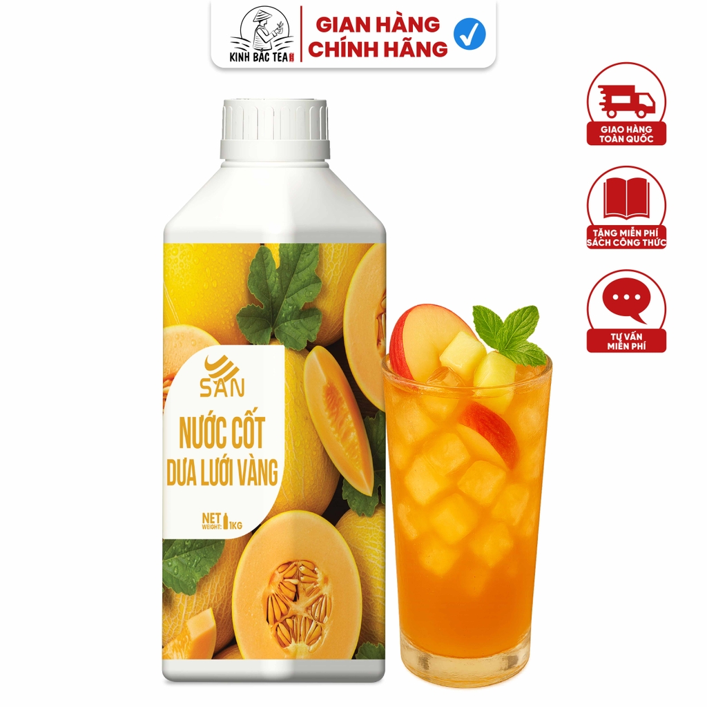 NƯỚC CỐT DƯA LƯỚI VÀNG Chai 1Kg, tặng sách công thức, tiện dụng, trái cây tự nhiên, đậm đặc, chuyên dùng pha chế trà trái cây, soda