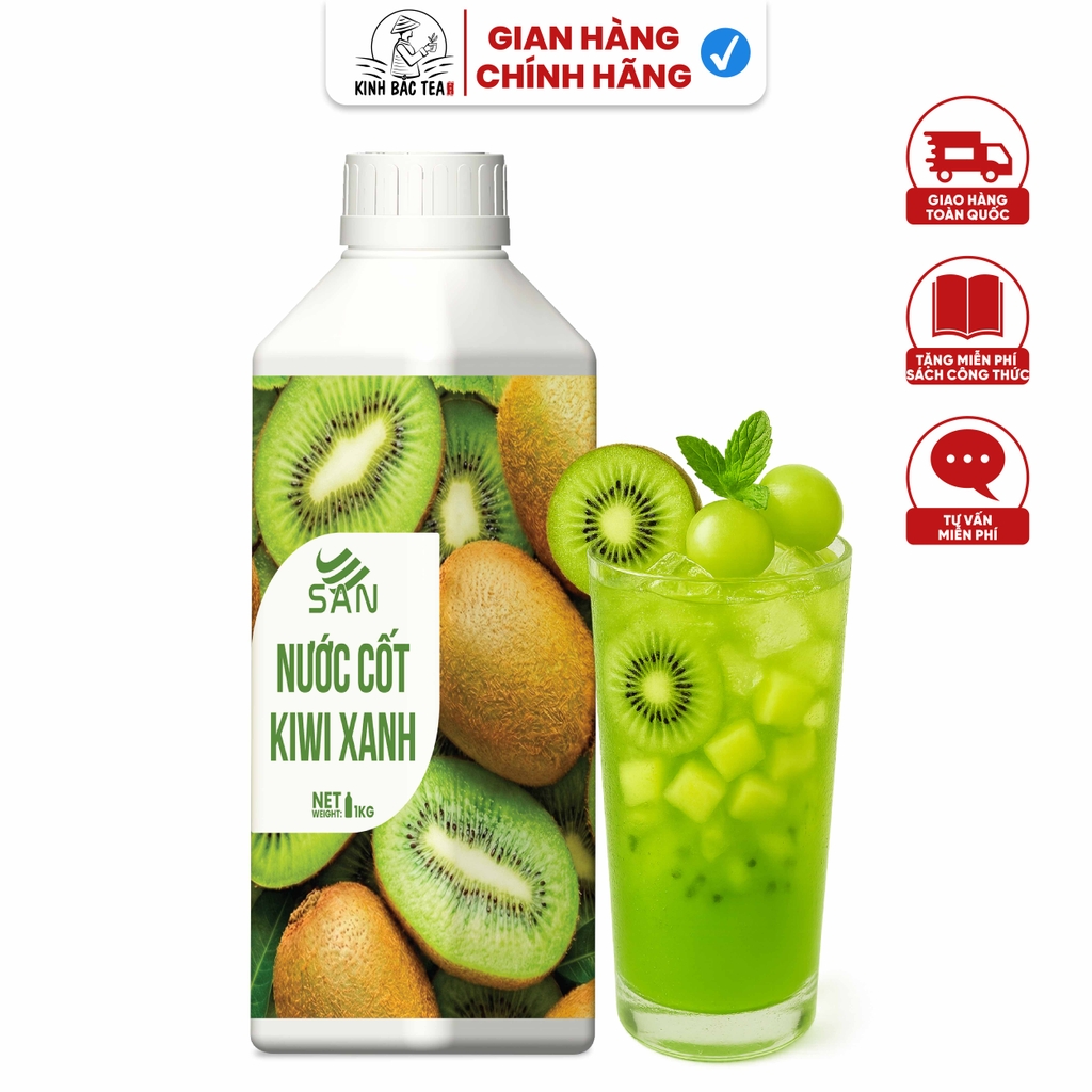 NƯỚC CỐT KIWI XANH Chai 1Kg, tặng sách công thức, tiện dụng, trái cây tự nhiên, đậm đặc, chuyên dùng pha chế trà trái cây, soda