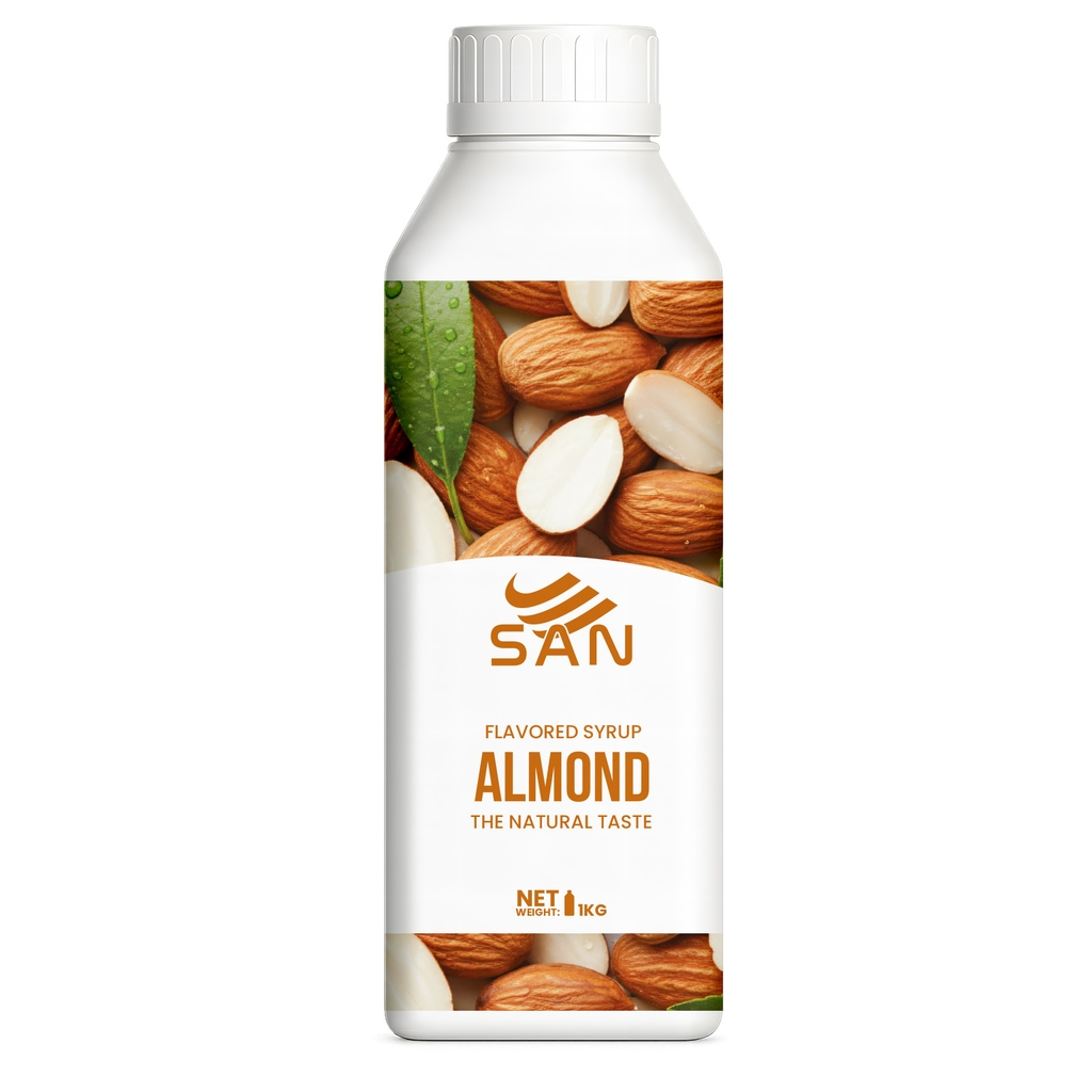 SYRUP HƯƠNG HẠNH NHÂN Chai 1Kg, đậm đà, có chai chiết 100ml tặng công thức, latte, trà sữa, làm bánh, pha chế đa dạng