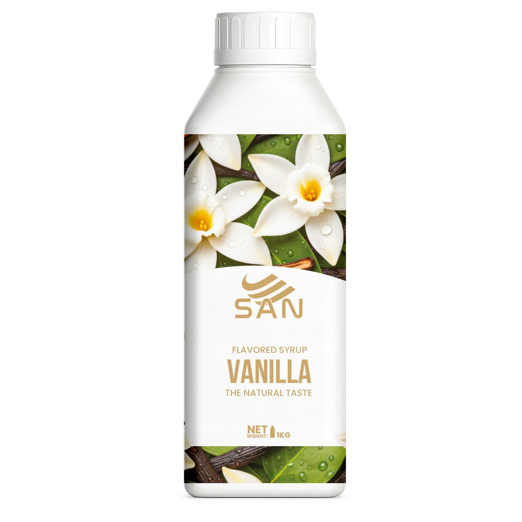 SYRUP VANILLA Chai 1Kg, đậm đà, có chai chiết 100ml tặng công thức, latte, trà sữa, làm bánh, pha chế đa dạng