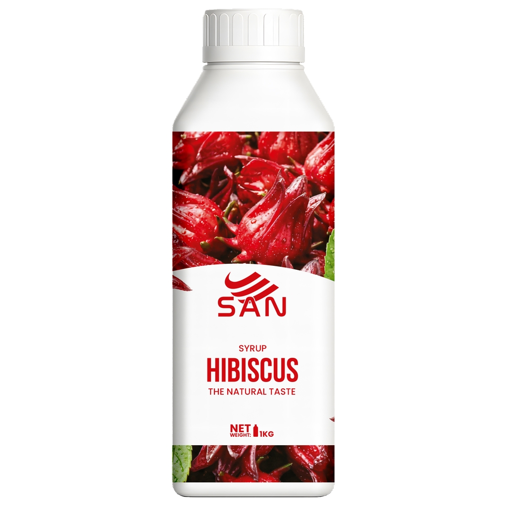SYRUP HIBISCUS – HIBISCUS SYRUP (1 kg), tặng sách công thức, tiện dụng, trái cây tự nhiên, đậm đặc, chuyên dùng pha chế trà trái cây, soda