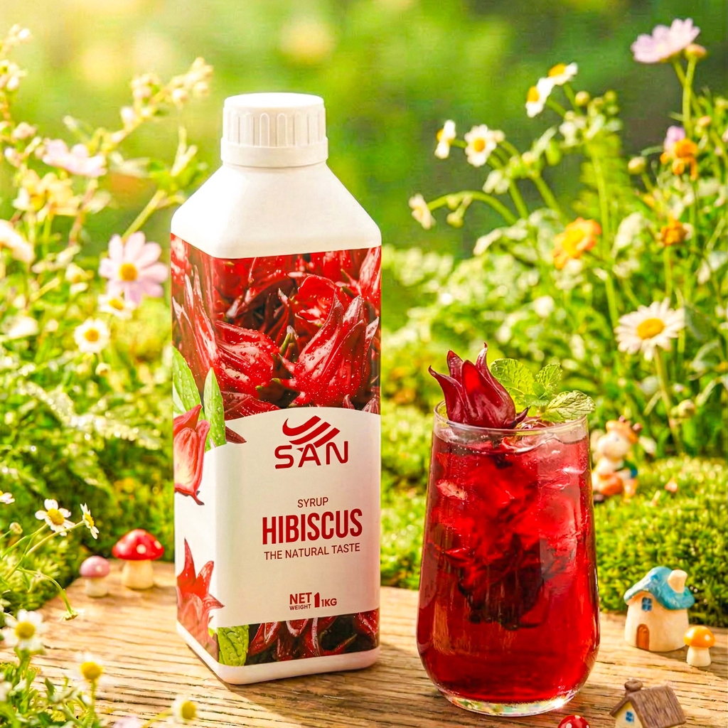 SYRUP HIBISCUS – HIBISCUS SYRUP (100 ml), tặng sách công thức, tiện dụng, trái cây tự nhiên, đậm đặc, chuyên dùng pha chế trà trái cây, soda