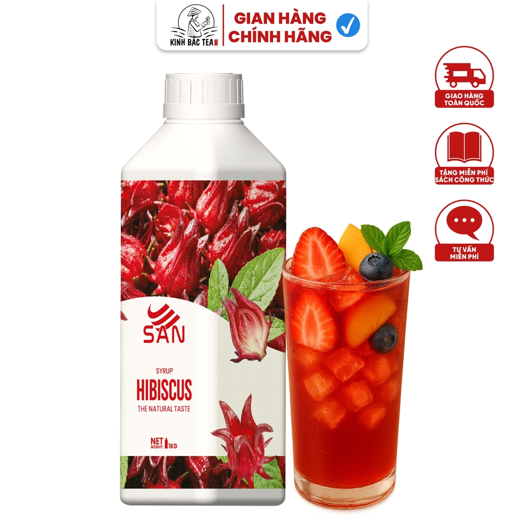 SYRUP HIBISCUS – HIBISCUS SYRUP (1 kg), tặng sách công thức, tiện dụng, trái cây tự nhiên, đậm đặc, chuyên dùng pha chế trà trái cây, soda
